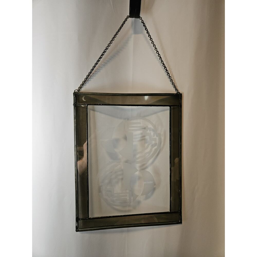 Glass Etched Abstract Art Window Suncatcher Wall Hanging Circles 13.25"x 10.5"